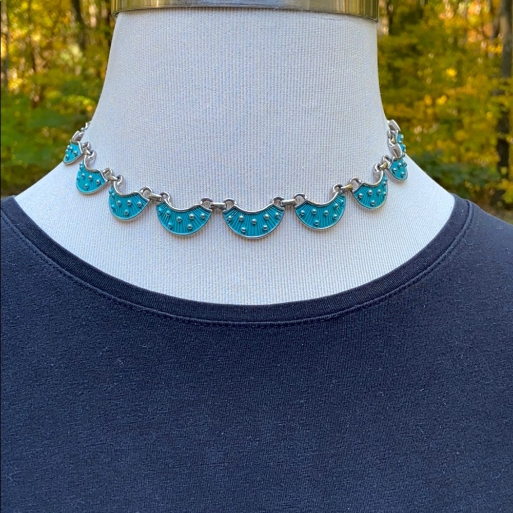 Vintage Southwestern Silver Turquoise Necklace 17"